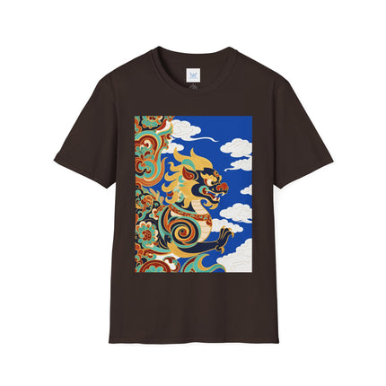 🦁☁️ The Celestial Snow Lion Softstyle T-Shirt – Tibetan Mythical Guardian & Sacred Clouds
