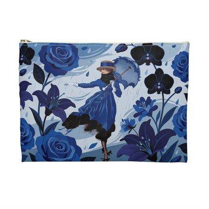 ☔💙 The Blue Rain Promenade Accessory Pouch – Art Deco Floral Fashion
