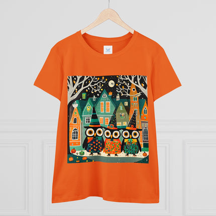 Night of the Trick-or-Treating Owlets Women's Midweight Cotton Tee
