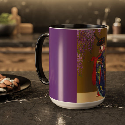 Wisteria Elegance Colorful Mug (11oz, 15oz) – Floral Beauty, Kimono Art & Timeless Grace