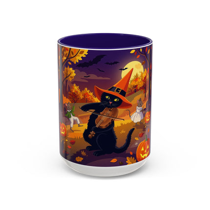🐈‍⬛🎻 The Black Cat's Moonlit Melody Colorful Mug – Whimsical Halloween Music