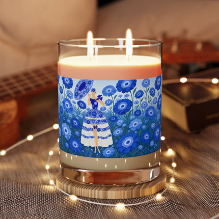 💙🌼 The Lady Of The Sapphire Blue Flower Garden Scented Candle – Art Deco Floral Elegance