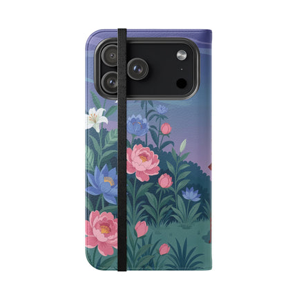 🐦🌸 The Lady And The Golden Bird Flip Case – Art Deco Floral Reverie