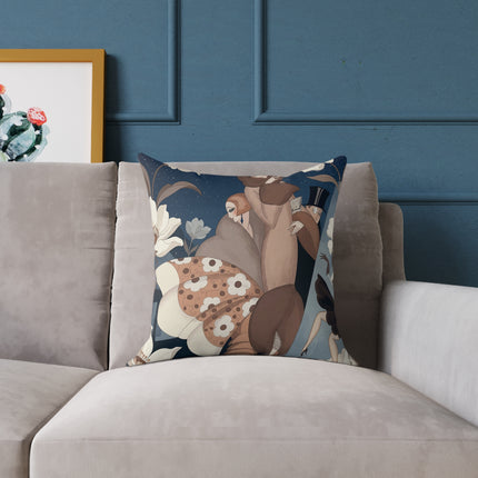 🌙🌸 The Midnight Magnolia Masquerade Square Pillow – Art Deco Evening Elegance