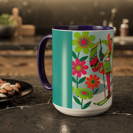 🎿🌸 The Winter Flower Adventurer Colorful Mug – Colorful Ski Fantasy