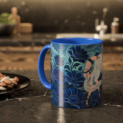 💙🌸 The Sapphire Wind Dancer Colorful Mug – Art Deco Floral Fantasy