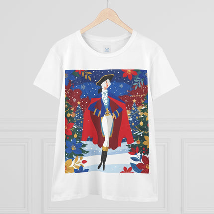 🎄🎭 The Christmas Masquerade Lady Cotton Tee – Art Deco Holiday Glamour