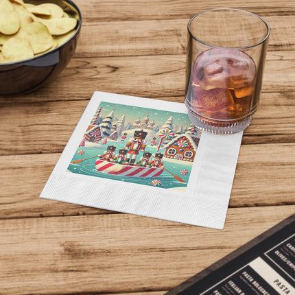 Nutcracker Candy-Striped Adventure White Coined Napkins