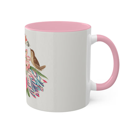 Pair of Brown Birds on Bouquet with Tulip, Rose, Snapdragons, and Butterflies by Anonymous Colorful Mugs, 11oz