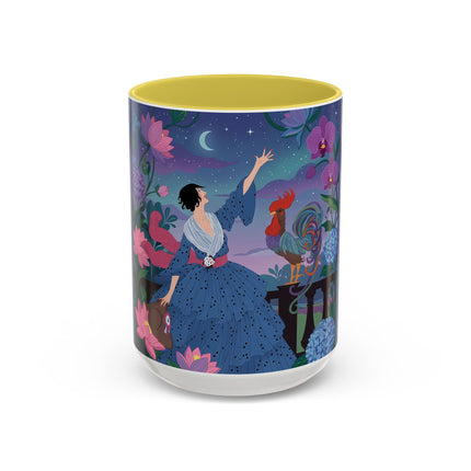 The Lady And The Morning Song Colorful Mugs – Art Deco Botanical Elegance