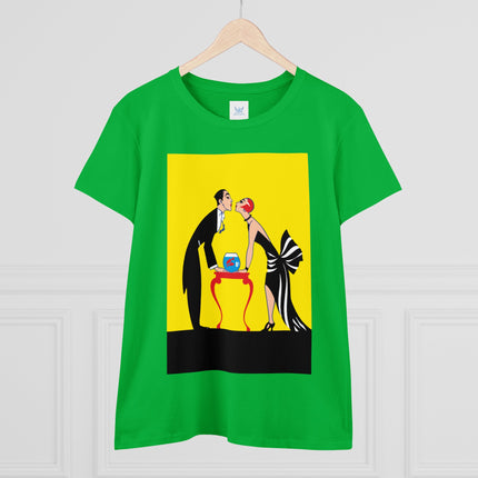 Moment of Elegance: A Passionate Embrace Amidst Golden Splendor Women's Midweight Cotton Tee