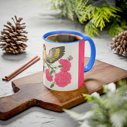Goldfinch & Pink Flowers Colorful Mugs – Vibrant Spring & Bold Beauty