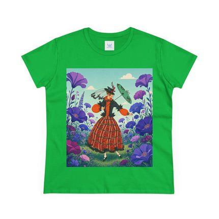 🌺✨ The Enchanted Flower Promenade Cotton Tee – Art Deco Fashion Whimsy