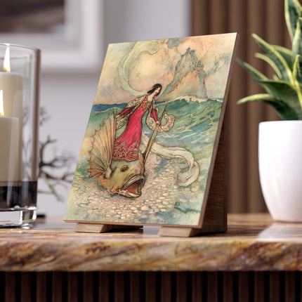 Rita Rides on the Dolphin by Warwick Goble Ceramic Tile