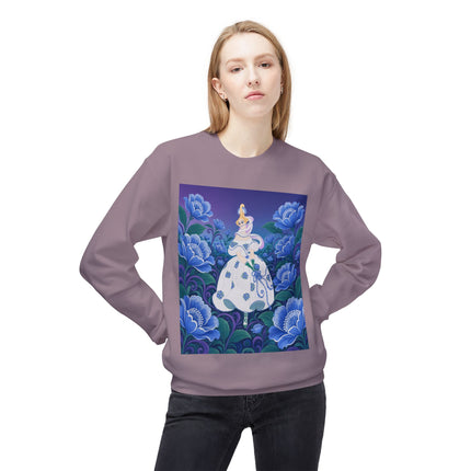 💙🌸 The Enchanted Blue Blossom Garden Midweight Crewneck Sweatshirt – Art Deco Floral Elegance