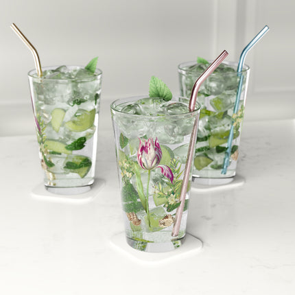 Tulip, Branches of Myrtle and Shells Glass, 16oz