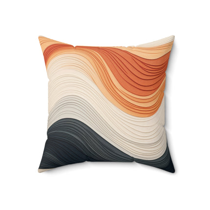 Wave Pattern in Hues of Beige, Orange, Grey, and Black Spun Polyester Square Pillow