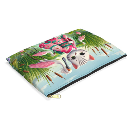 Geisha Kitten Strolls Among the Spoonbills Accessory Pouch – Serene Grace & Marshland Wonder