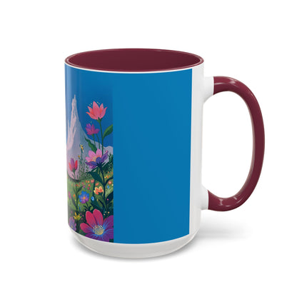 The Lady And The Moonlit Peak Colorful Mugs – Art Deco Alpine Garden Elegance