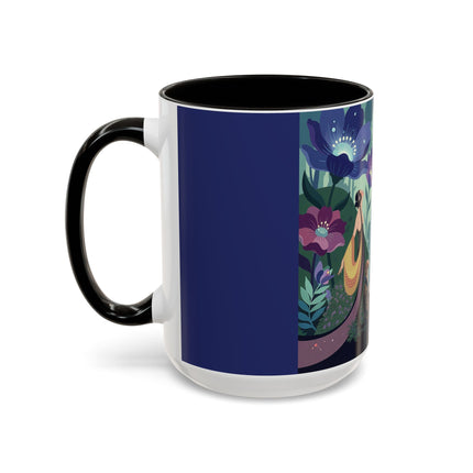 The Lady Of The Moonlit Fountain Colorful Mugs – Art Deco Botanical Serenity