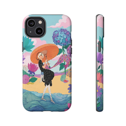 🌊☂️ The Lady Of The Flowered Seashore Phone Case – Art Deco Seaside Fashion