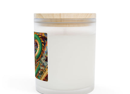 Tibetan Dragon Above Kabuki Stage Frosted Glass Candle, 11oz