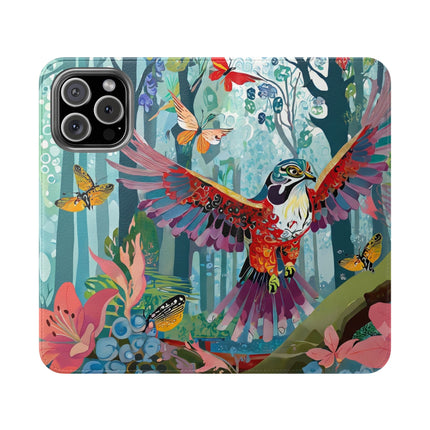 🦖🦋 Colorful Raptor Flip Case – Butterfly Wonder & Forest Adventure