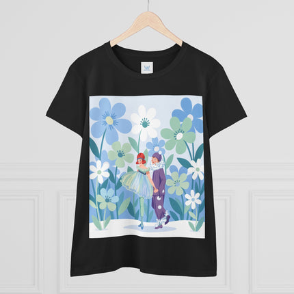 🌸🎭 The Little Dancers In The Flower Garden Cotton Tee – Art Deco Floral Whimsy