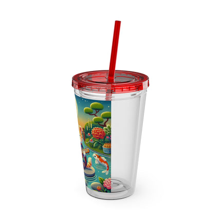 Melodic Kitten by the Koi Pond Sunsplash Tumbler with Straw, 16oz