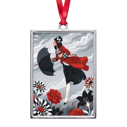 ☂️🌹 The Lady Of The Wild Wind Portrait Frame Ornament – Art Deco Stormy Elegance