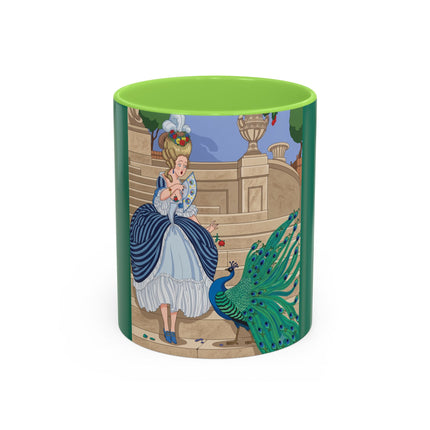 The Peacock's Admiration Colorful Mug (11oz, 15oz) – Rococo Elegance, Peacock Beauty & Garden Charm