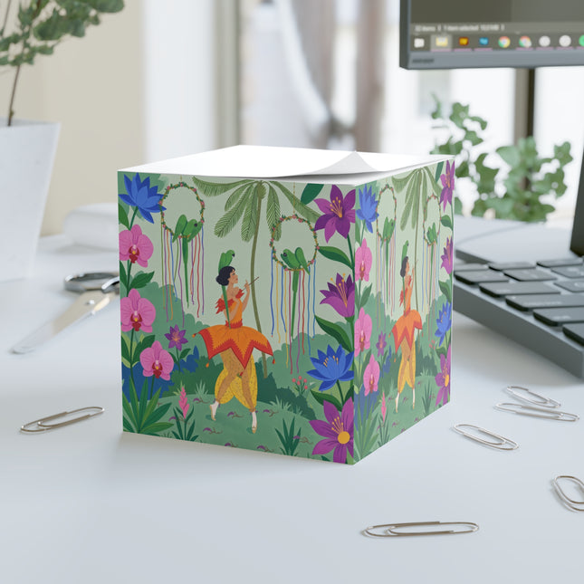 🦜🌺 The Parrot Dancer Note Cube – Art Deco Tropical Whimsy