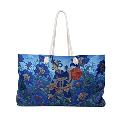 💙🌺 The Enchanted Sapphire Garden Dancer Weekender Bag – Art Deco Oriental Fantasy