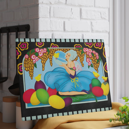 Blooms and Chicks Glass Cutting Board