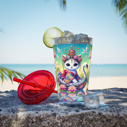 Geisha Kitten’s River Voyage Sunsplash Tumbler with Straw, 16oz