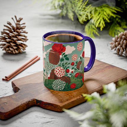 🌹💚 The Scarlet Rose Checkerboard Garden Colorful Mug – Art Deco Floral Whimsy