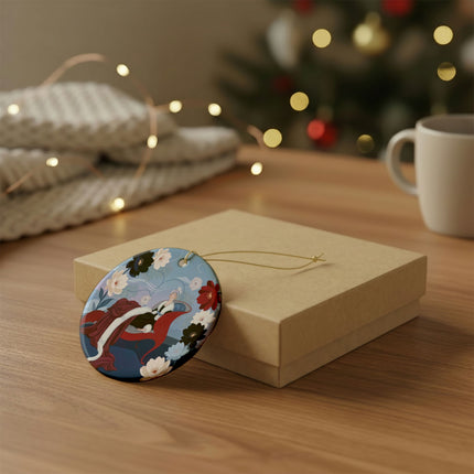 🌹✨ The Scarlet Chaise Ceramic Ornament – Art Deco Floral Glamour