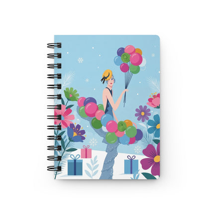 🎈❄️ The Lady Of The Christmas Balloon Garden Spiral Notebook – Art Deco Holiday Fantasy