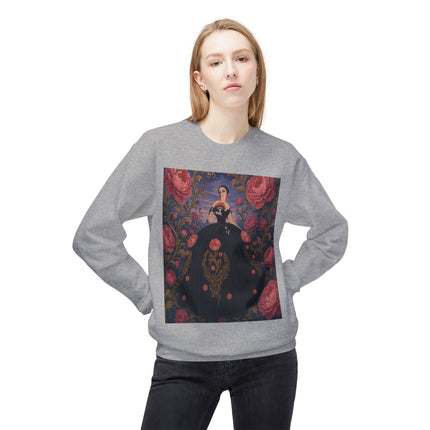 🌹🖤 The Lady Of The Midnight Rose Garden Midweight Crewneck Sweatshirt – Art Deco Floral Elegance