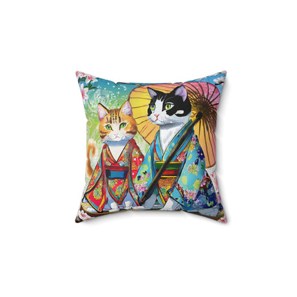 Kimono Kitties Spun Polyester Square Pillow