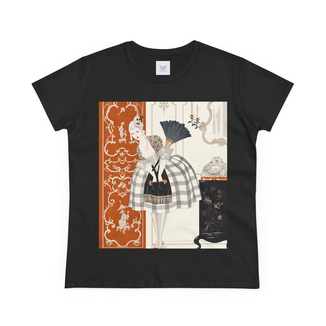 🪭🖤 The Lady With The Black Fan Cotton Tee – Art Deco Fashion Illustration