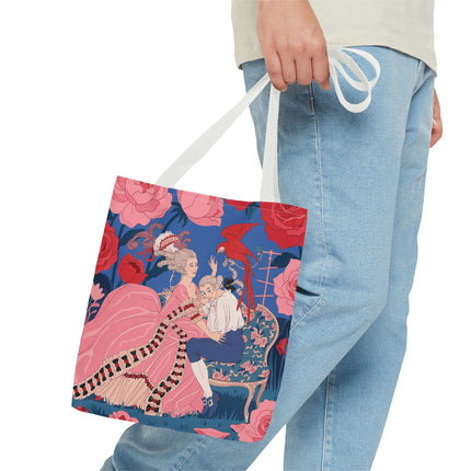 🌹🦜 The Lady Of The Scarlet Parrot Tote Bag – Art Deco Floral Elegance