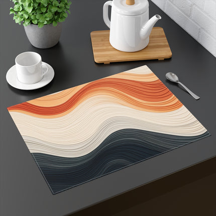 Wave Pattern in Hues of Beige, Orange, Grey, and Black Placemat, 1pc