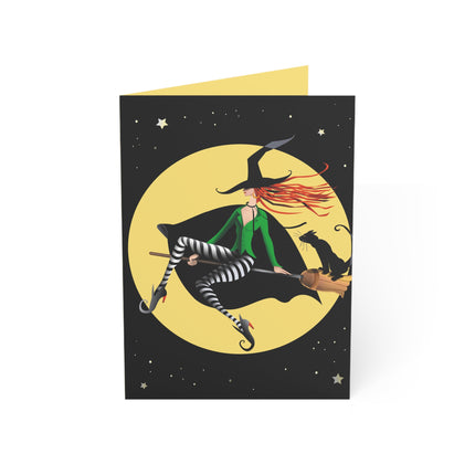 A Witch’s Moonlit Flight Greeting Cards (1, 10, 30, and 50pcs)