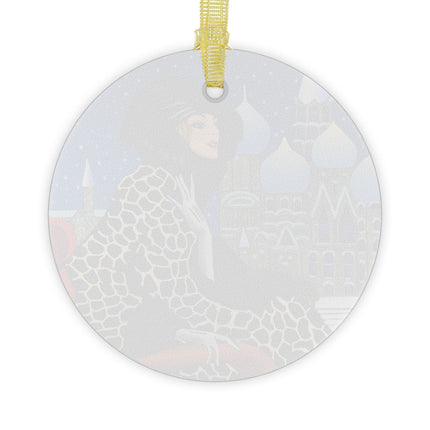 Elegant Winter Woman in Sleigh Glass Ornament