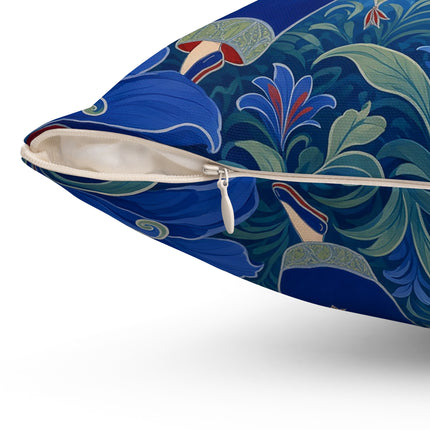 💙🌺 The Imperial Blue Garden Square Pillow – Art Deco Oriental Elegance