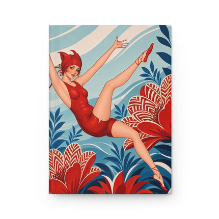 ❤️🌊 The Scarlet Garden Acrobat Hardcover Journal – Art Deco Floral Whimsy