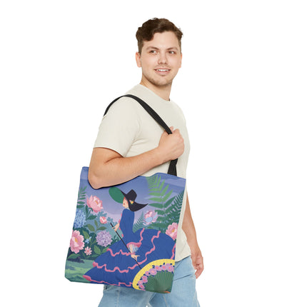 🌸💙 The Lady Of The Blue Garden Promenade Tote Bag – Art Deco Floral Fashion