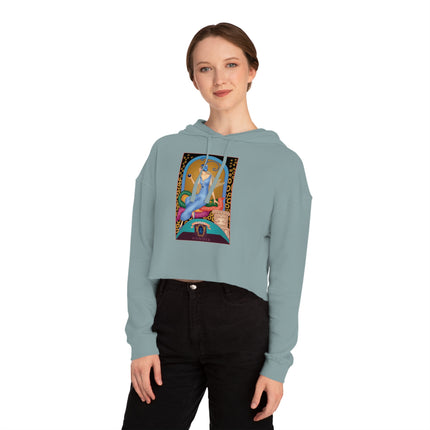 September & Sapphire (from the Gem Series) by Sofia Chiostri Women’s Cropped Hooded Sweatshirt