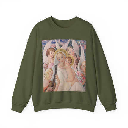 Madonna with Child Surrounded by Musical Angels by Gerda Wegener Heavy Blend™ Crewneck Sweatshirt